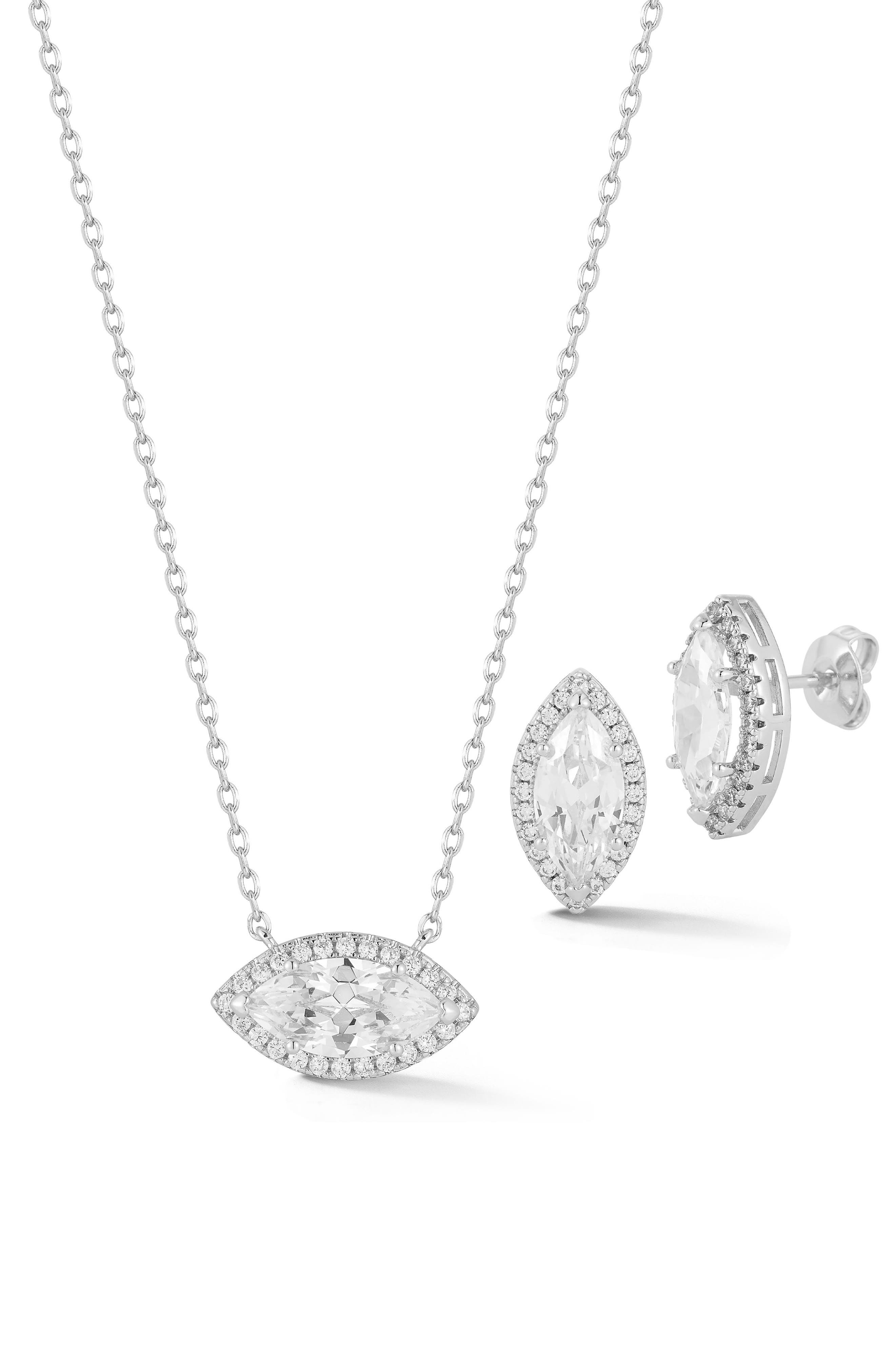 Marquise Cubic Zirconia Pendant Necklace & Earrings Set