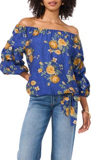 Vince Camuto Floral Off the Shoulder Bubble Sleeve Top