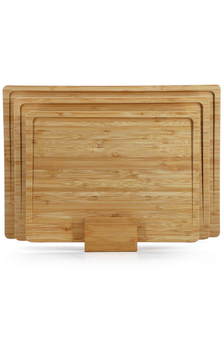 Megachef 3 Piece Natural Wood Cutting Board Set with Base, Alternate, color, Bamboo