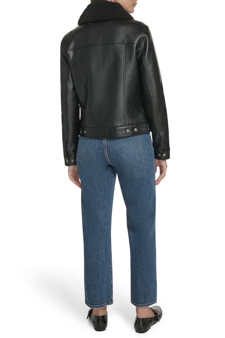 Faux Leather Trucker Jacket, Alternate, color, BLACK