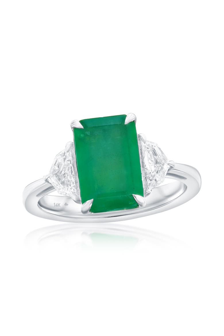 14K White Gold 2.80ct Emerald & 0.51cttw Diamond Ring, Main, color, Green