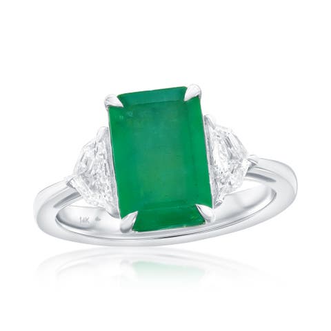 14K White Gold 2.80ct Emerald & 0.51cttw Diamond Ring