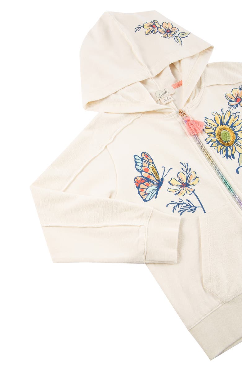Peek Aren't You Curious Kids' Butterflies & Blooms Cotton Graphic Zip-Up Hoodie, Alternate, color, 