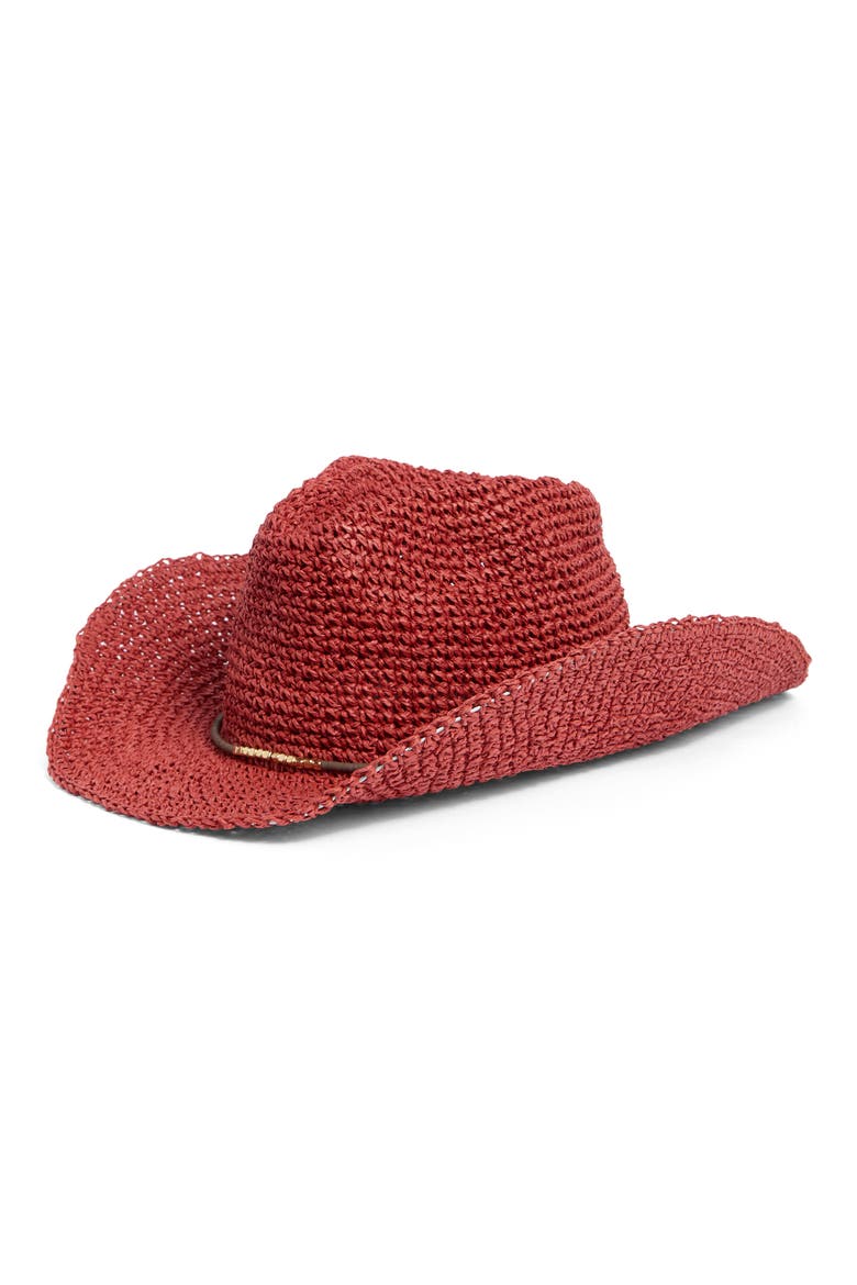 Bead Trim Cowgirl Hat, Main, color, DARK RED