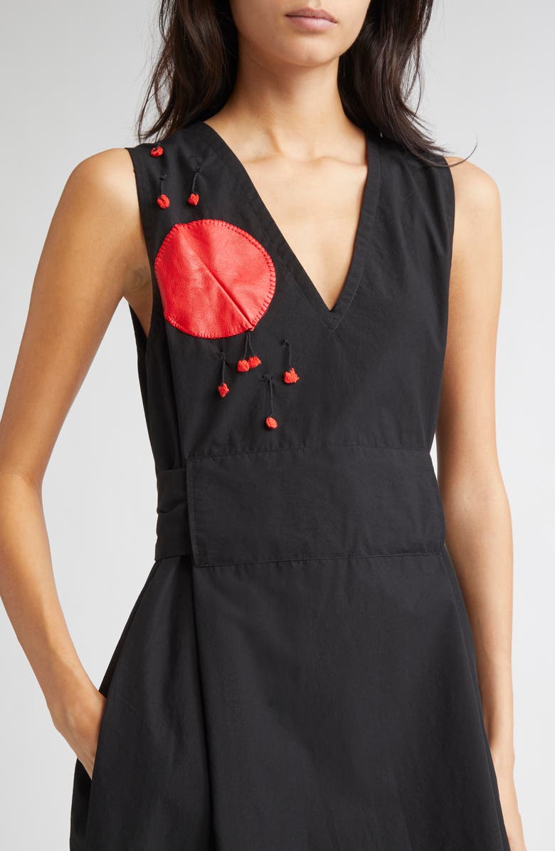 KÚR Anthurium Appliqué Sleeveless Cotton Dress, Alternate, color, Black