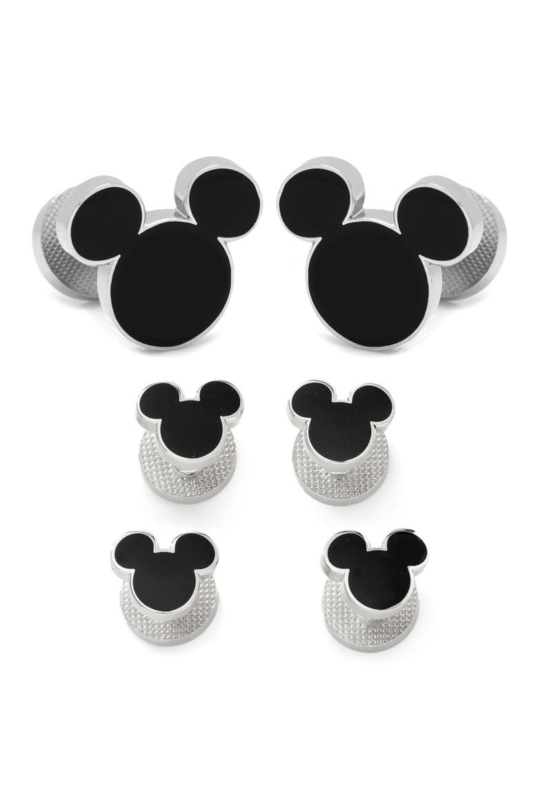 x Disney® Mickey Mouse Cuff Link & Stud Set, Main, color, BLACK