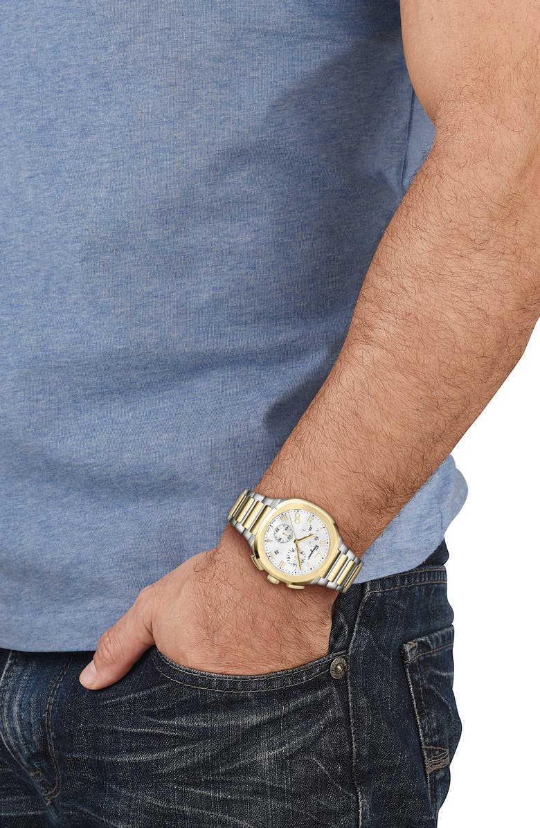 FERRAGAMO Elliptical Two-Tone Bracelet Strap Chronograph Watch, 38mm, Alternate, color, Tte