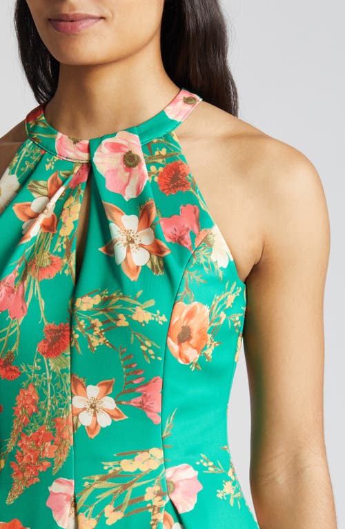 Vince Camuto Floral Print Pleated Sleeveless Dress In Green Mult