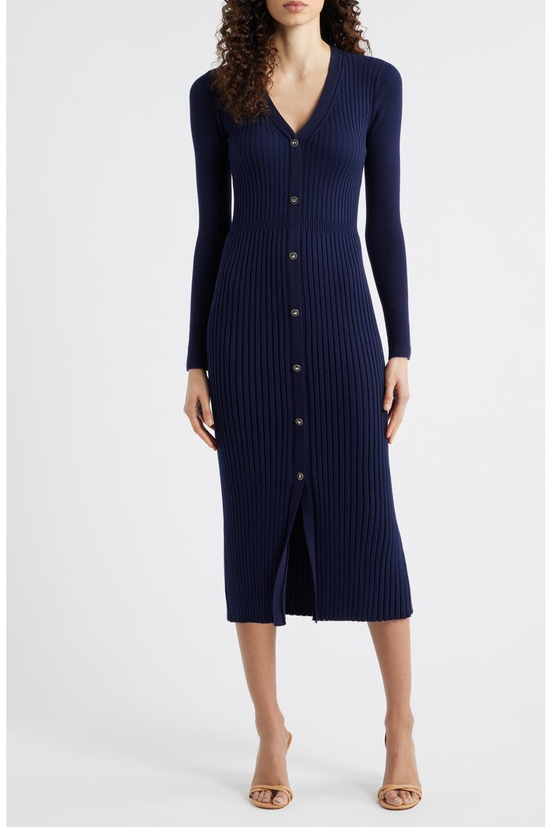 The Monroe Long Sleeve Rib Midi Sweater Dress, Main, color, NAVY