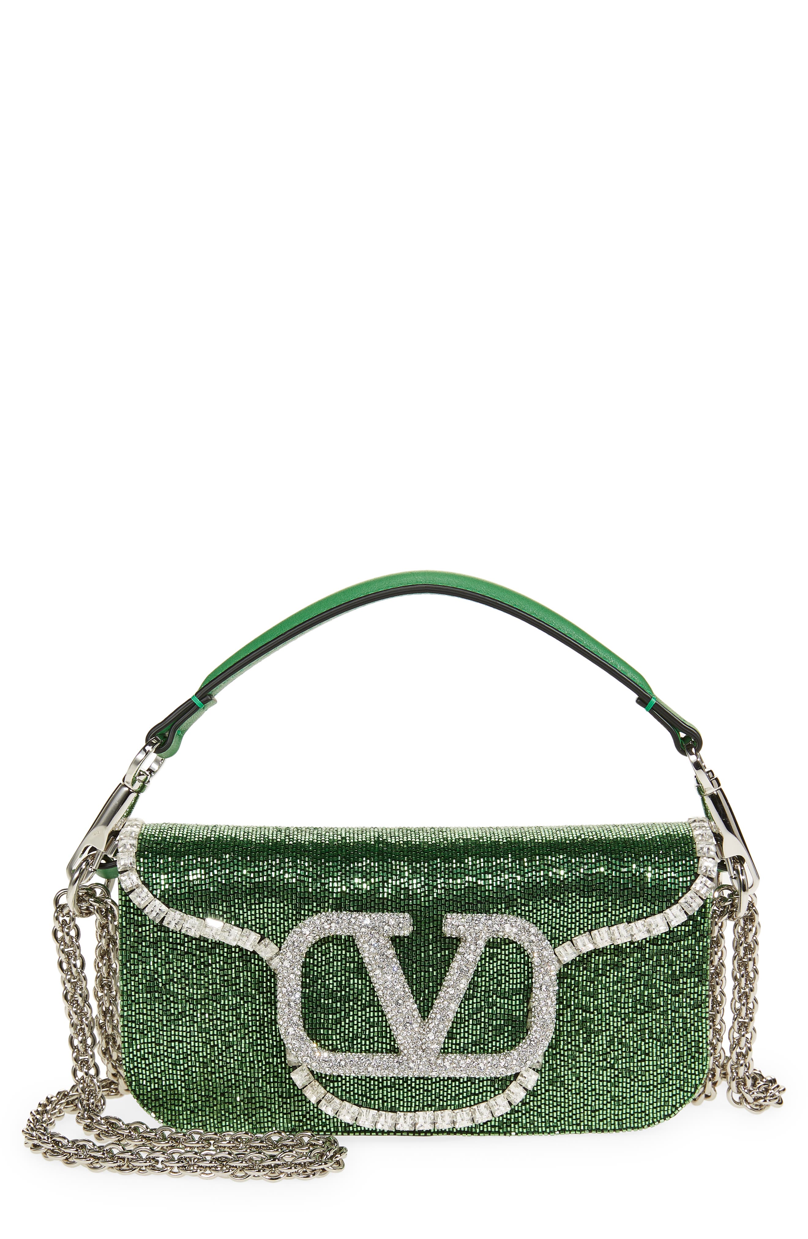 Valentino Garavani Locò Crystal Embellished Beaded Shoulder Bag, Main, color, 