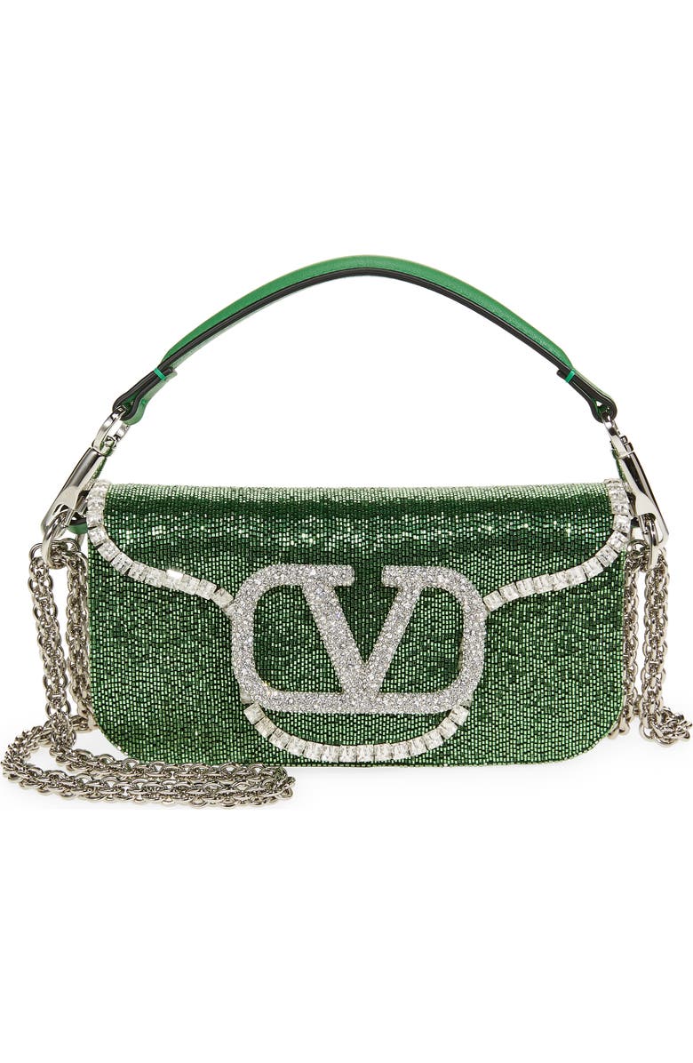 Valentino Garavani Locò Crystal Embellished Beaded Shoulder Bag, Main, color,