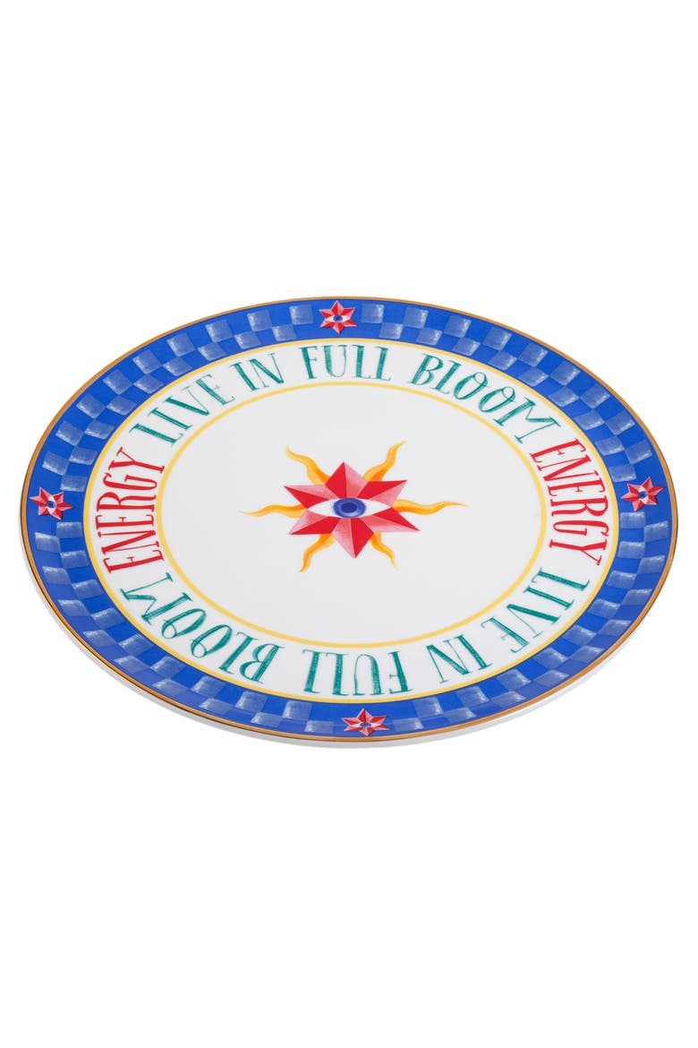 Lublin Gold Rim Porcelain Pizza Plate Bloom 13", Alternate, color, Blue