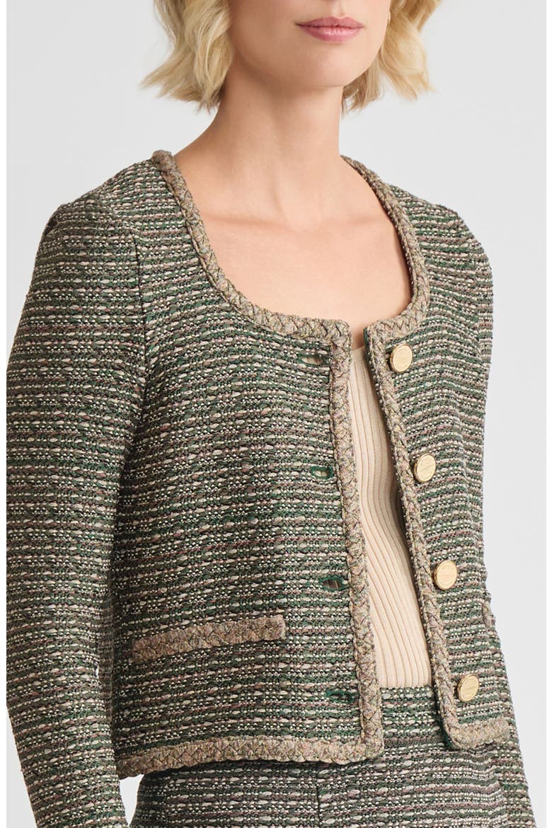 Heritage Lurex Braided Trim Tweed Knit Jacket, Alternate, color, Dark Ivy/Midnight Umber