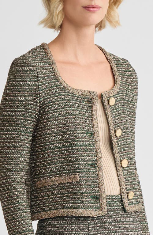 Misook Heritage Lurex Braided Trim Tweed Knit Jacket In Multi
