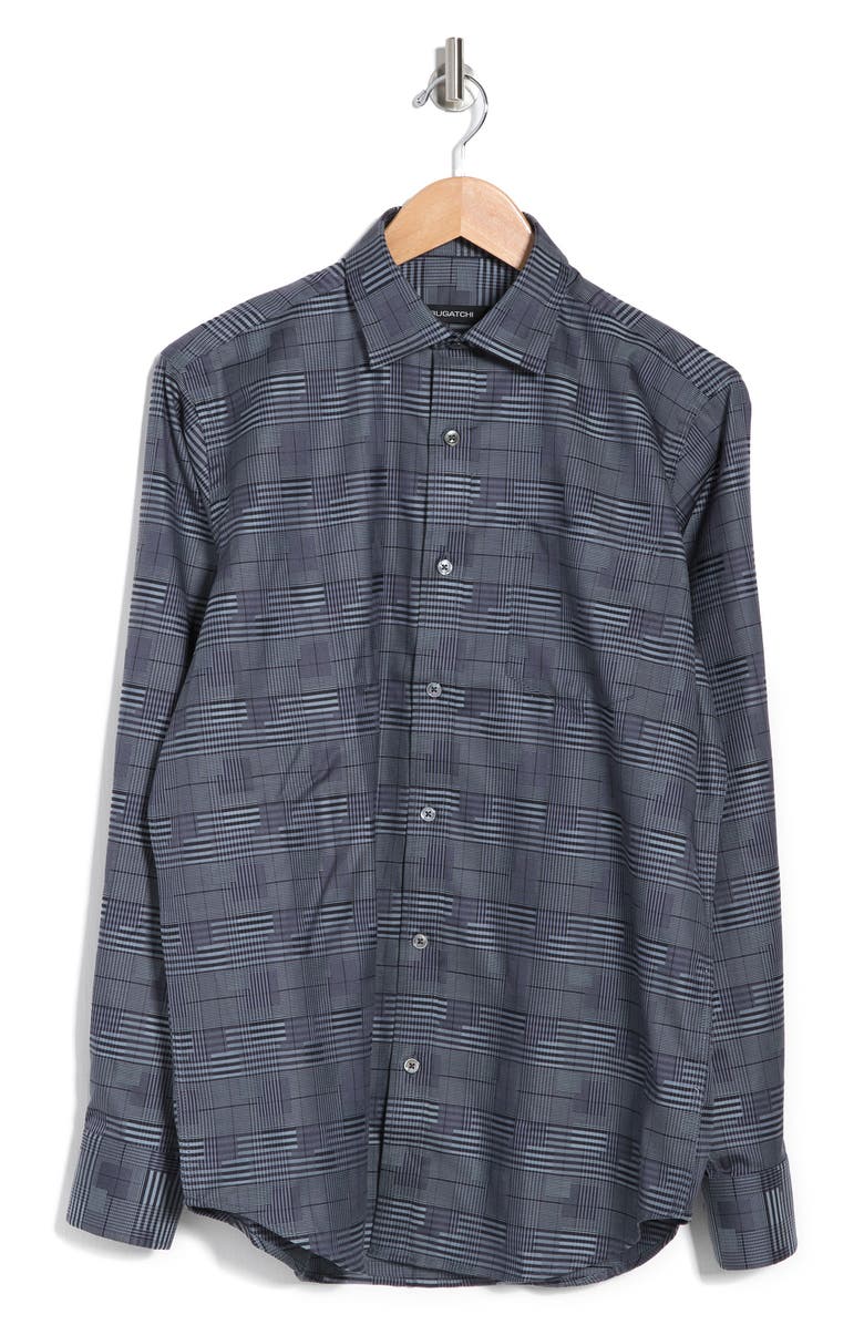 Bugatchi Shaped Fit Woven Check Pattern Button Front Shirt, Alternate, color,