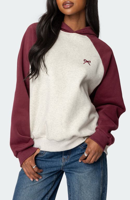 Edikted Bow Embroidery Oversize Colorblock Hoodie In Burgundy-and-gray-me