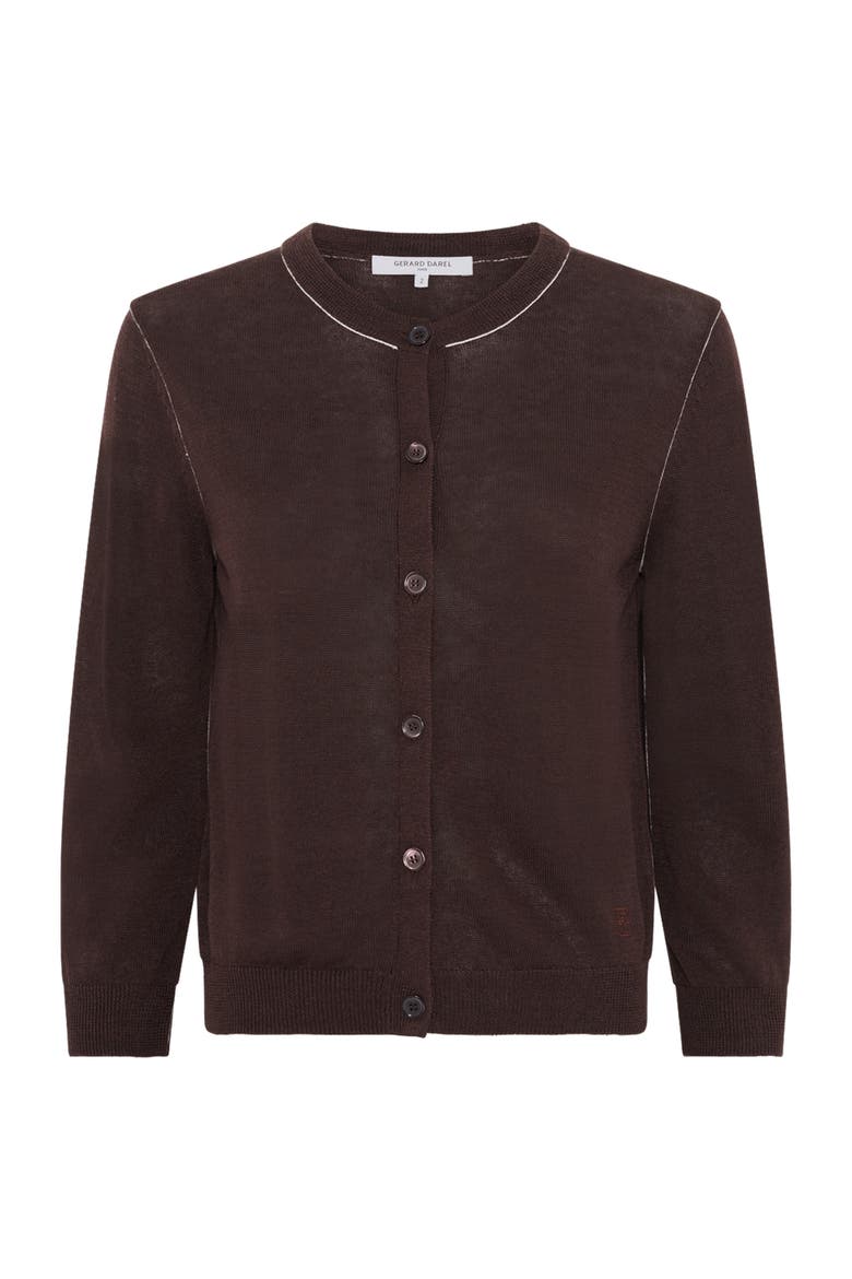 Lorys Contrast Trim Cardigan, Alternate, color, Brown