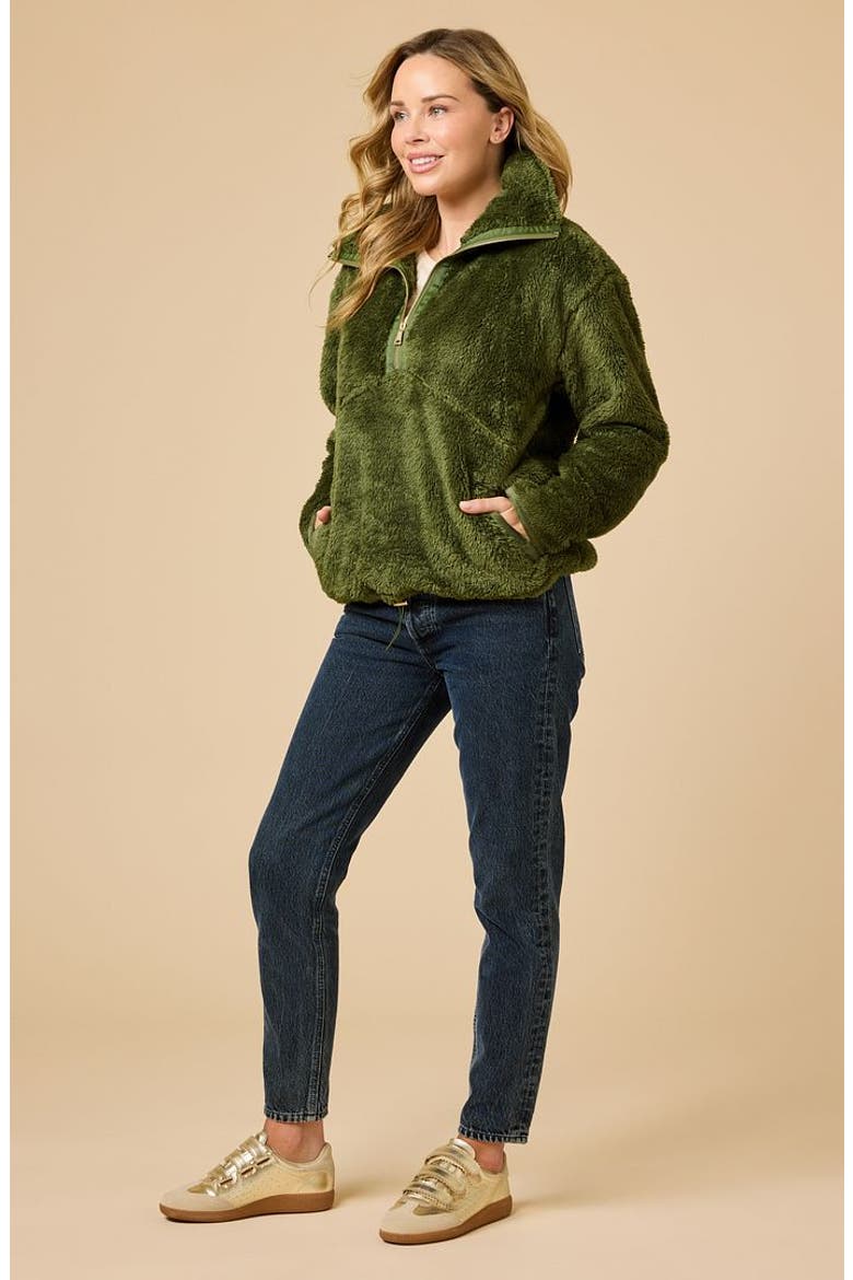 DreamPlush 1/4 Zip Pullover Jacket, Alternate, color, Olive