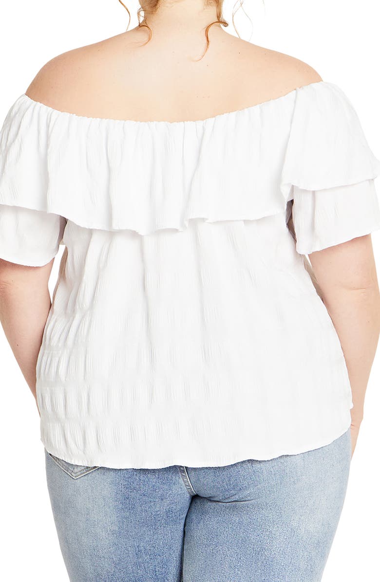 City Chic Christy Off the Shoulder Ruffle Top, Alternate, color, White