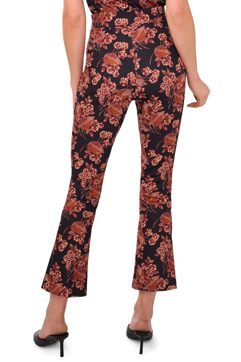 Floral Ankle Flare Leg Ponte Pants, Alternate, color, LEATHER BROWN