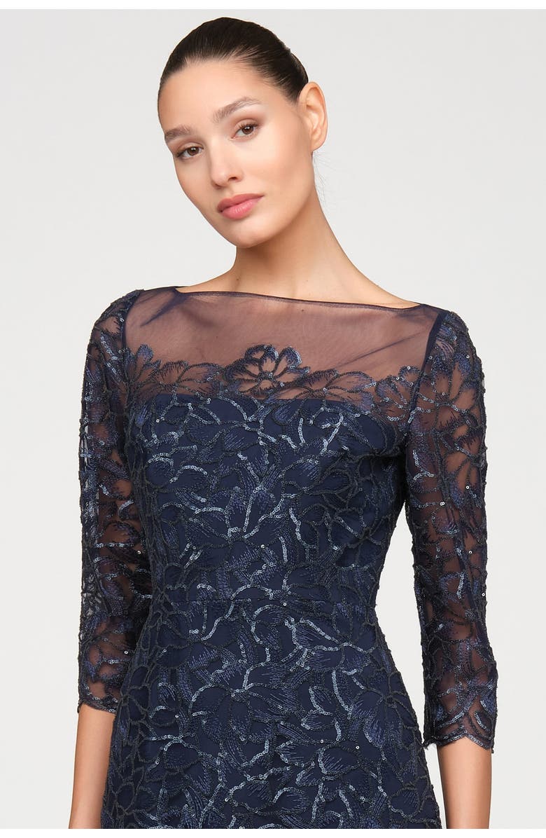 Theia Marbella Beaded Midi Dress, Alternate, color, Nautical Navy