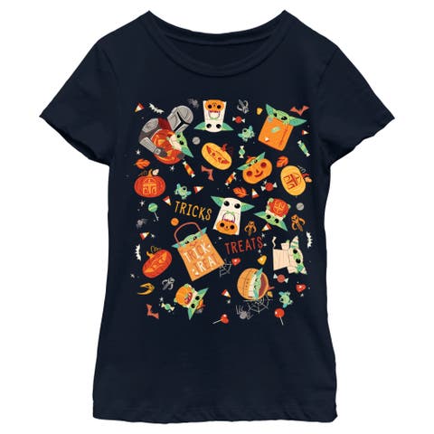 Girl's Star Wars The Mandalorian Halloween Candy Collage  Graphic T-Shirt