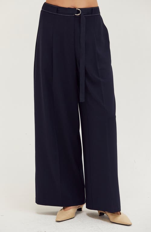 CRESCENT Contrast Stitch Belted Trousers in Midnight Blue  product