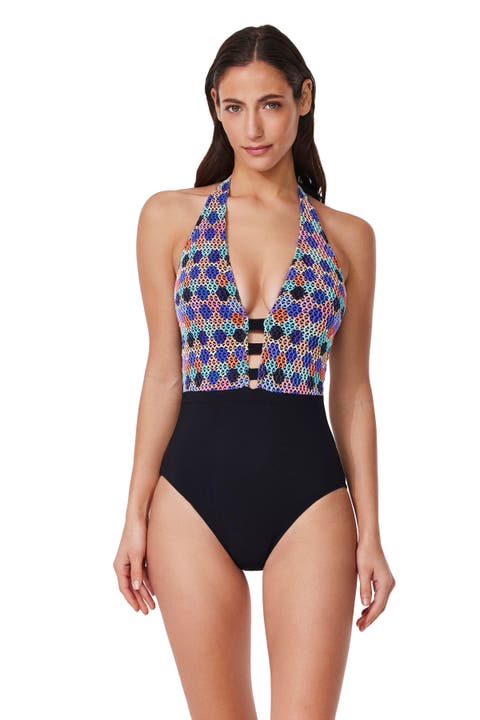 Retro Riviera Halter Netted Crochet One Piece