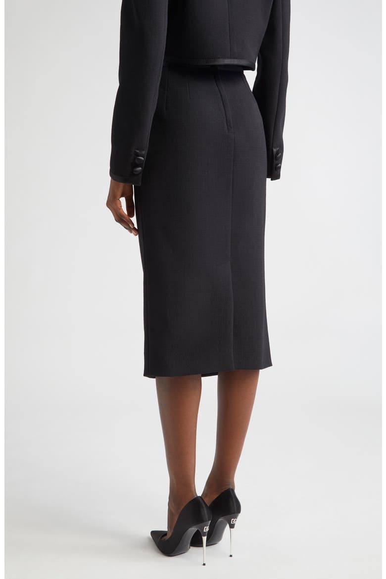 Satin Trim Stretch Crepe Pencil Skirt, Alternate, color, NERO