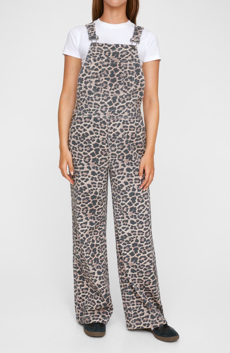 NASTY GAL Leopard Print Denim Overalls, Main, color, 