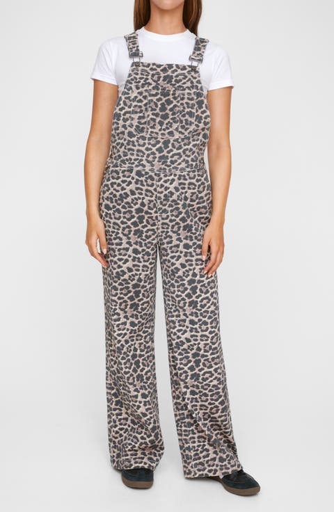 Leopard Print Denim Overalls