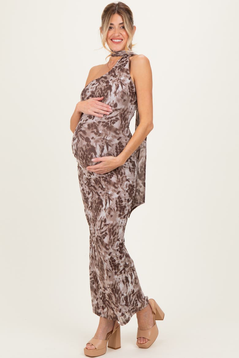 Printed Halter Maxi Dress, Alternate, color, Mocha