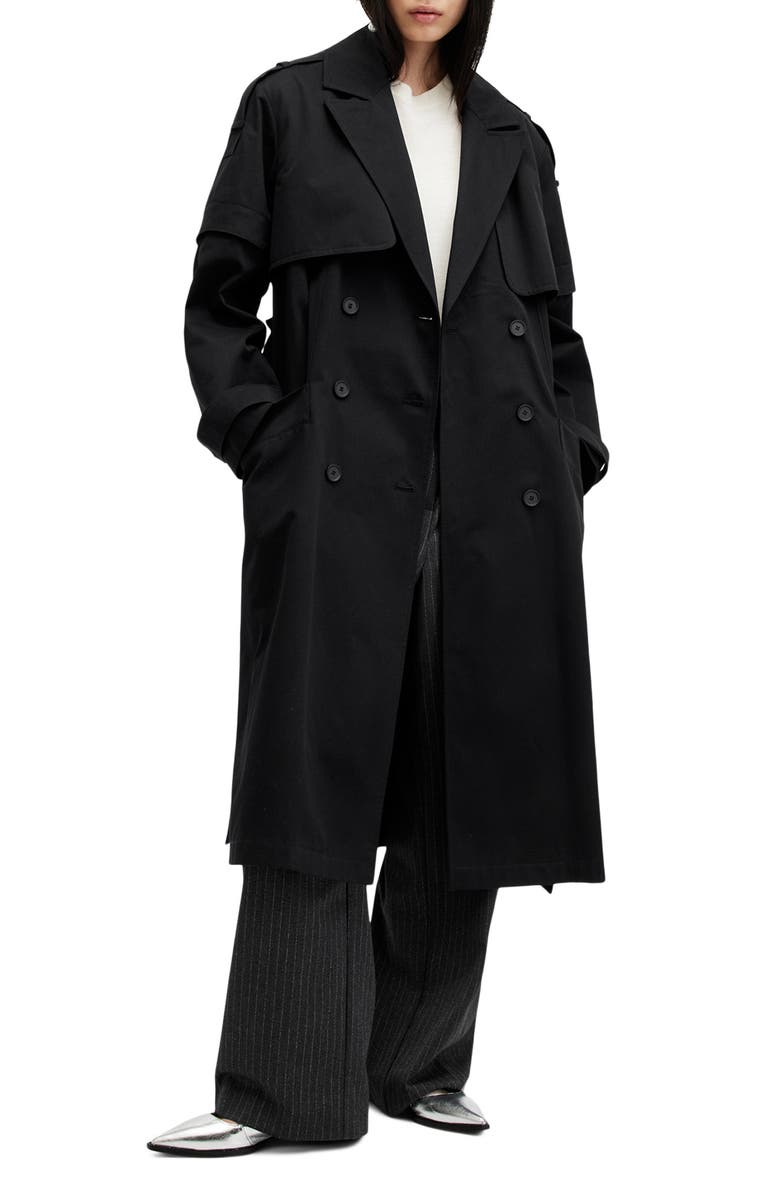 AllSaints Clyde Double Breasted Trench Coat, Alternate, color, Black
