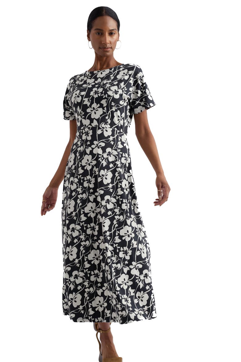 Mirva Floral Stretch Organic Cotton Jersey Midi Dress, Alternate, color, MALLOW VINE INKWELL