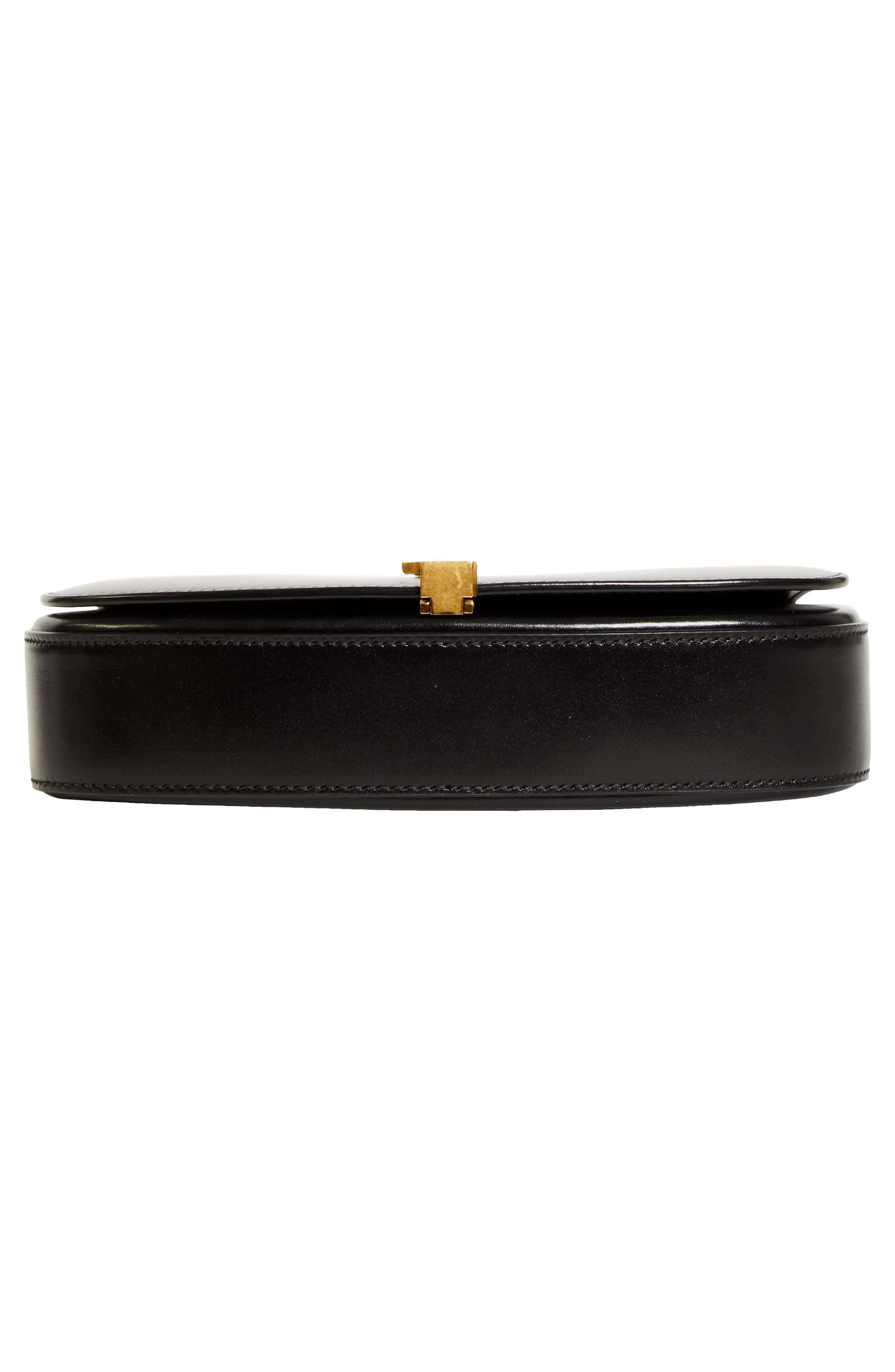 Saint Laurent Mini Cassandre Flap Leather Shoulder Bag, Alternate, color, Noir