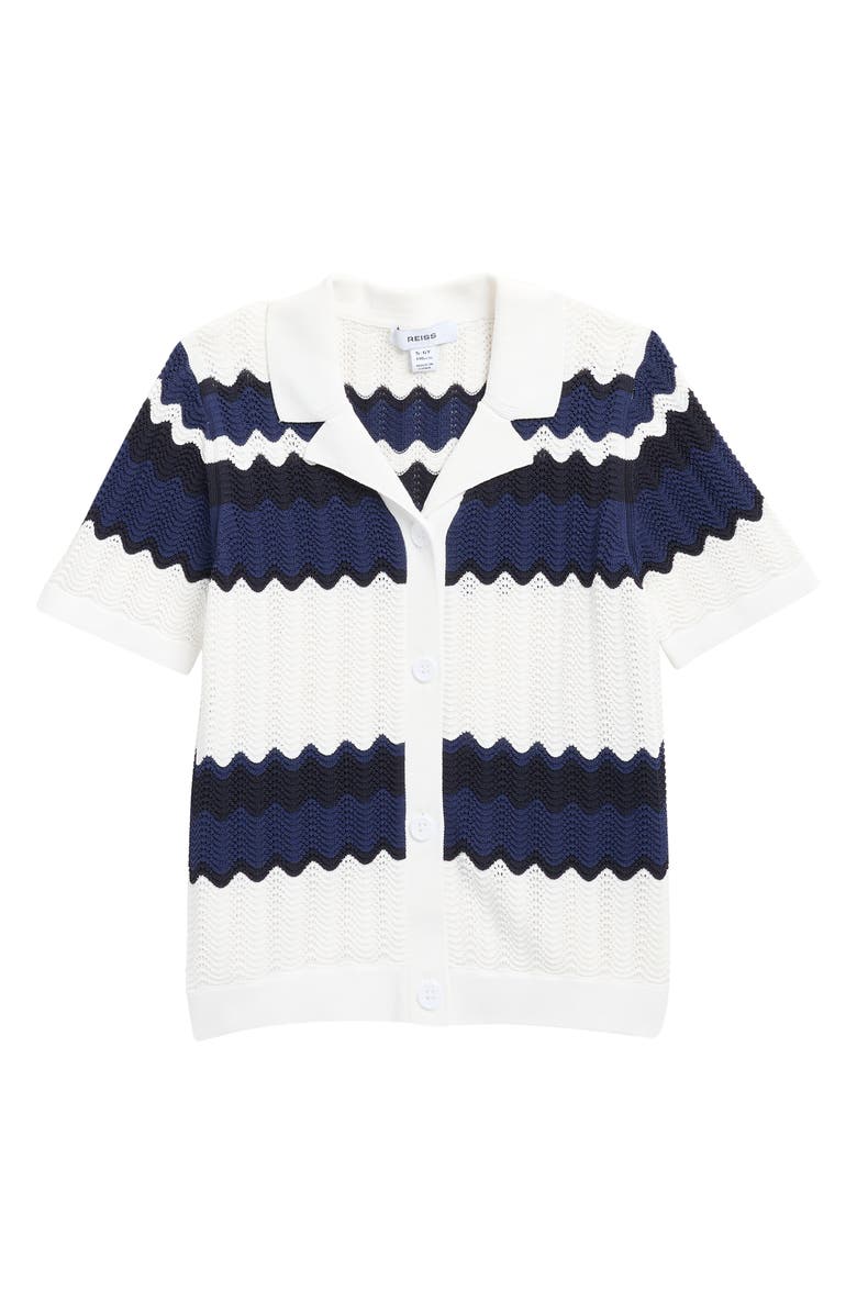 Reiss Kids' Alba Stripe Open Stitch Cotton Polo Sweater, Main, color, Navy