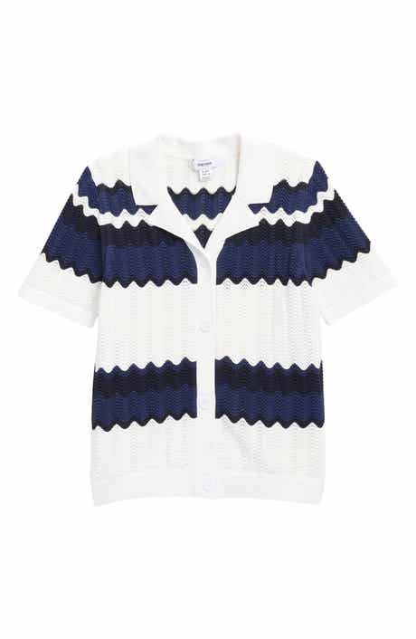 Reiss Kids' Alba Stripe Open Stitch Cotton Polo Sweater
