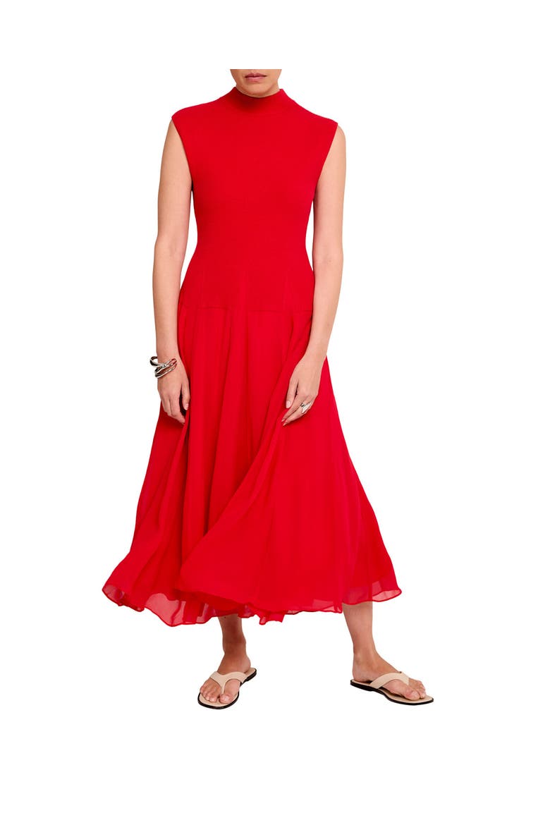 Sleeveless Drop Waist Knit Midi Dress, Main, color, Red