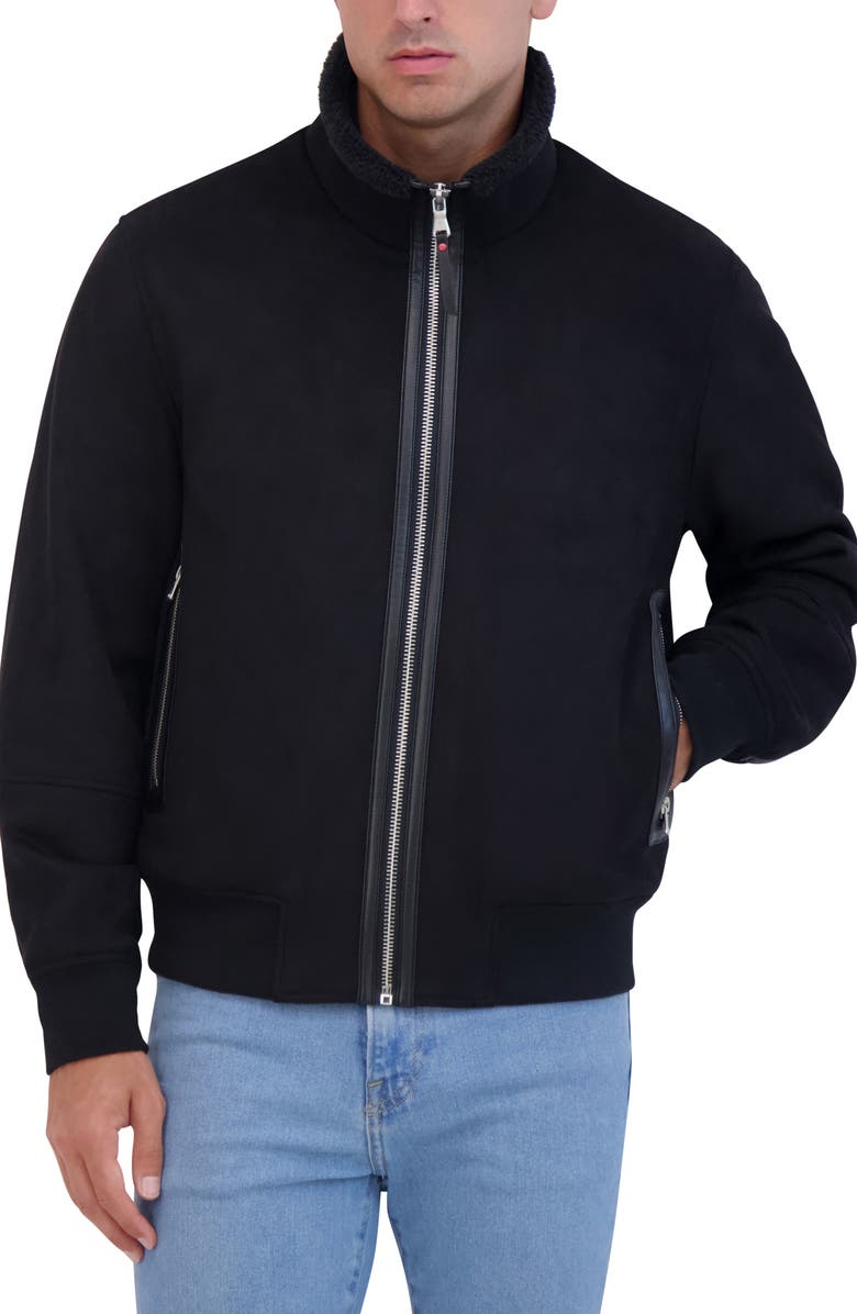 Robert Graham Faux Suede Bomber Jacket, Main, color, Black