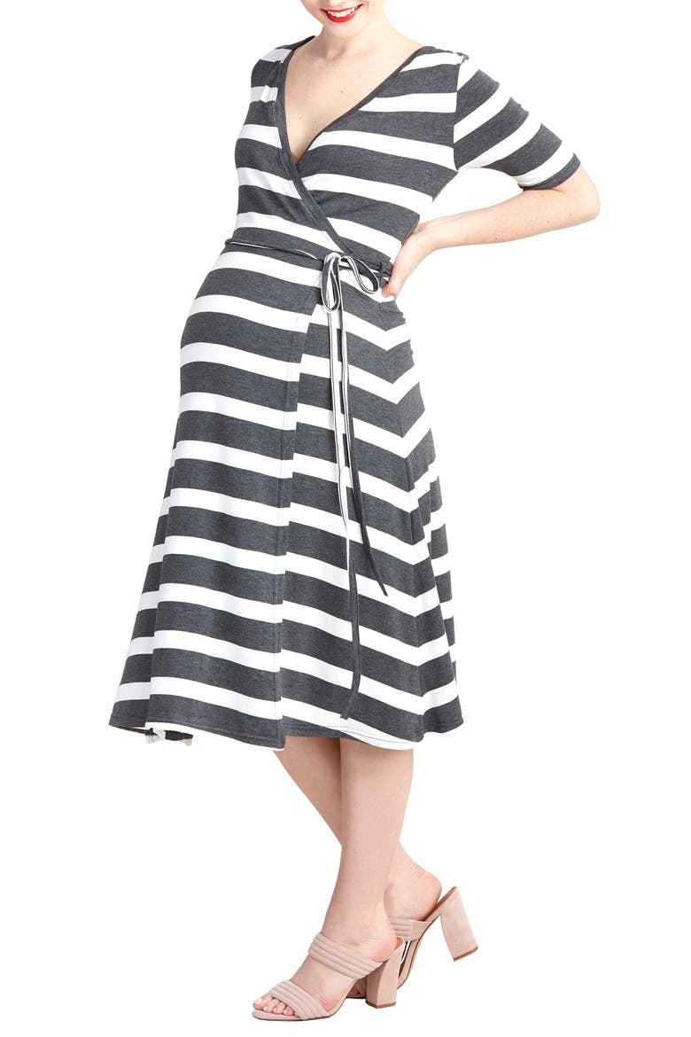 Maya Maternity/Nursing Wrap Dress, Alternate, color, CHARCOAL WIDESTRIPE