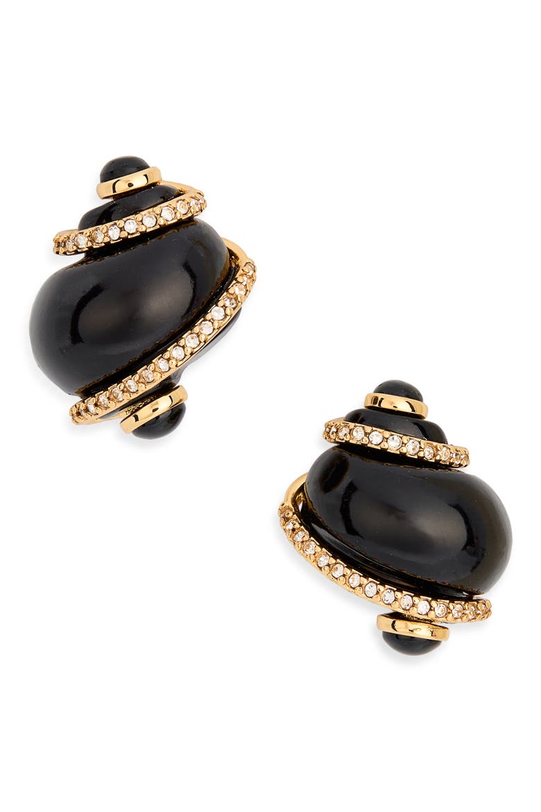 Crystal Trim Enamel Shell Earrings, Main, color, BLACK