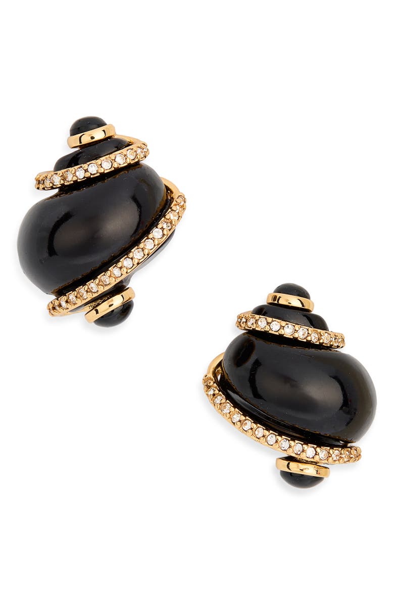 Kenneth Jay Lane Crystal Trim Enamel Shell Earrings, Main, color, Black