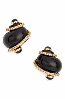 Kenneth Jay Lane Crystal Trim Enamel Shell Earrings