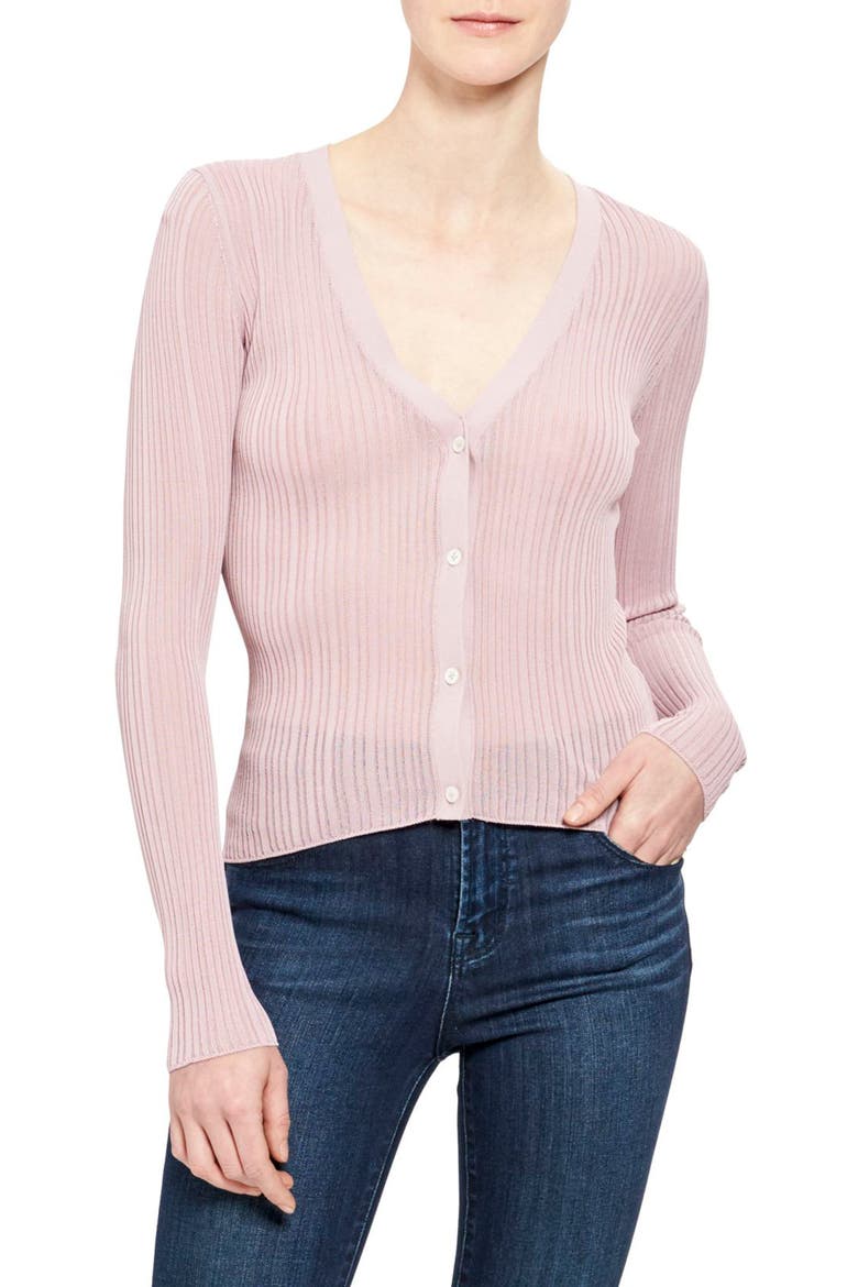 Ribbed Cardigan, Main, color, DARK LILAC