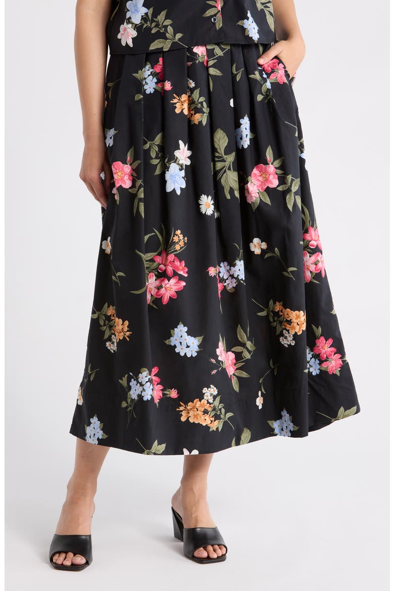 Cotton Poplin Maxi Skirt, Main, color, BLACK GARDEN FLORAL