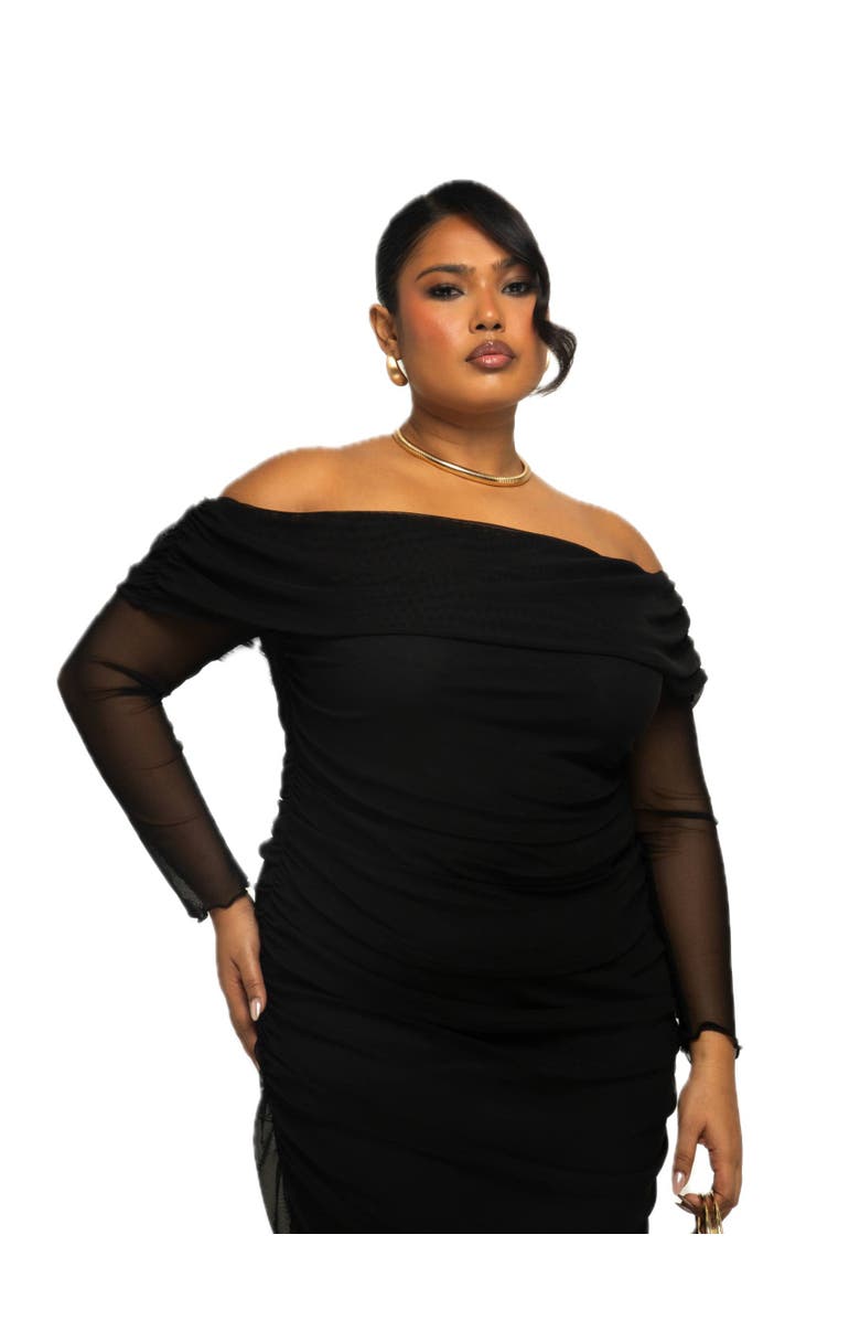 FASHION-SZN CURVE Plus Size Bardot Ruched Midaxi Dress, Alternate, color, Black