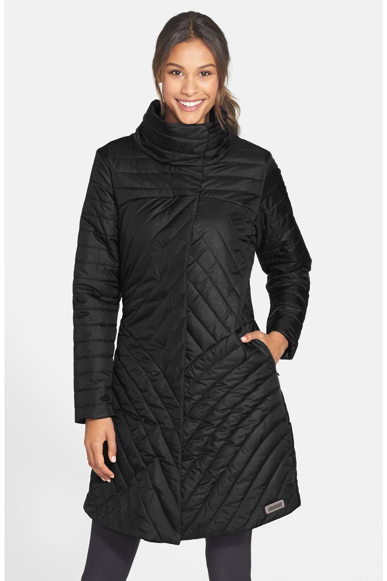 'Inertia' Long Quilted Coat, Main, color, BLACK