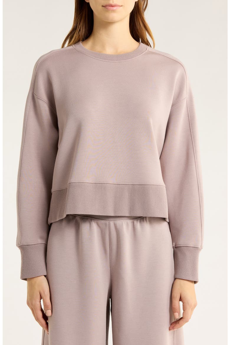 AirEssentials® Luxe Crop Crewneck Sweatshirt, Alternate, color, COASTAL FOG