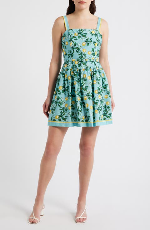 Lemon Print Stretch Cotton Minidress