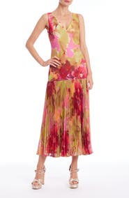 Badgley Mischka Collection Floral Pleated Cocktail Dress